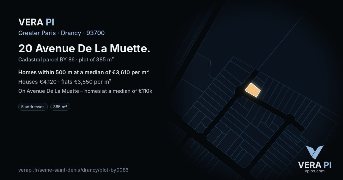 20 Avenue De La Muette, Drancy at night – the plot lit, the parcels around coloured by the prices near them