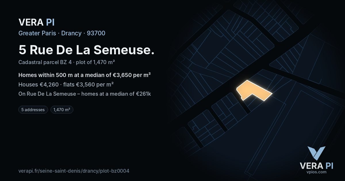 5 Rue De La Semeuse, Drancy at night – the plot lit, the parcels around coloured by the prices near them