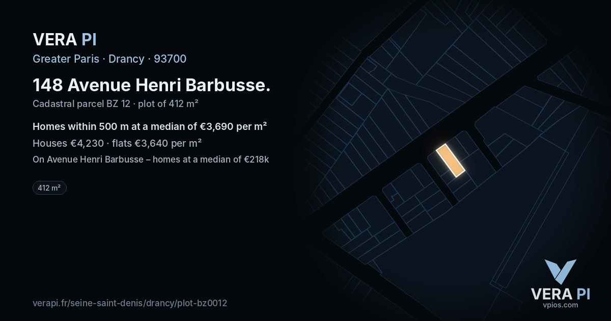 148 Avenue Henri Barbusse, Drancy at night – the plot lit, the parcels around coloured by the prices near them