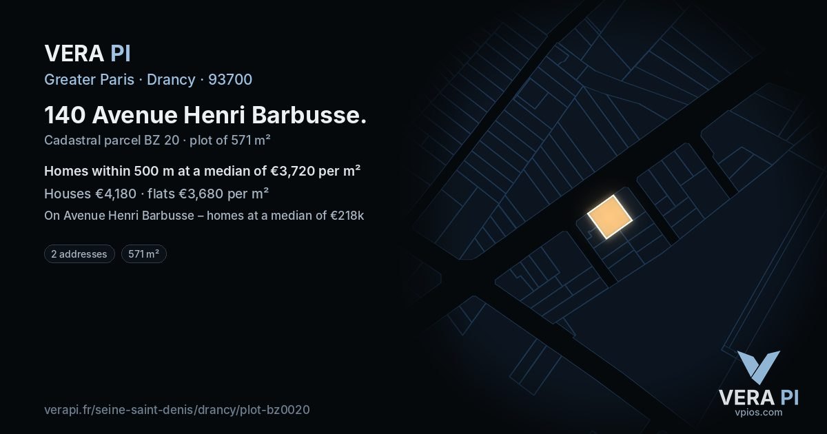 140 Avenue Henri Barbusse, Drancy at night – the plot lit, the parcels around coloured by the prices near them