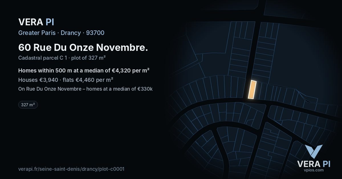 60 Rue Du Onze Novembre, Drancy at night – the plot lit, the parcels around coloured by the prices near them