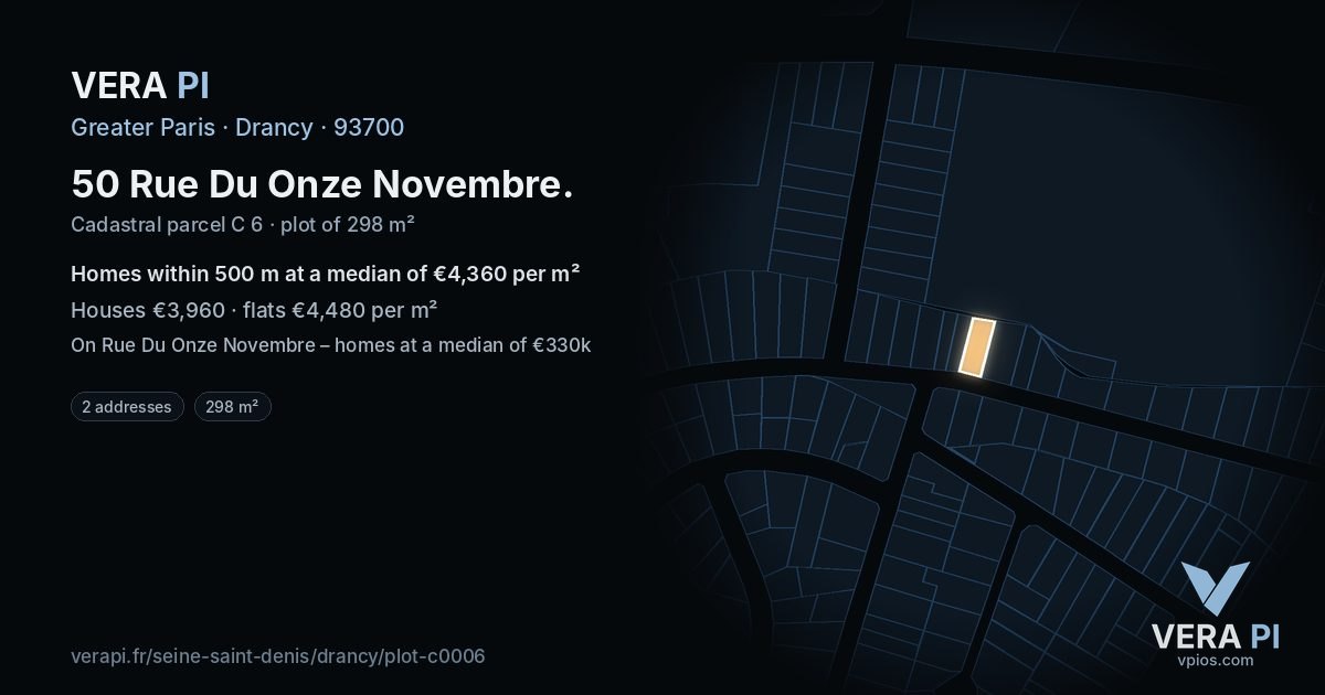 50 Rue Du Onze Novembre, Drancy at night – the plot lit, the parcels around coloured by the prices near them