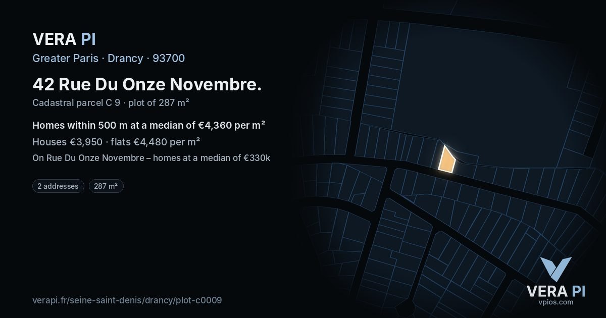 42 Rue Du Onze Novembre, Drancy at night – the plot lit, the parcels around coloured by the prices near them