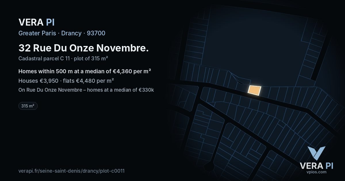 32 Rue Du Onze Novembre, Drancy at night – the plot lit, the parcels around coloured by the prices near them