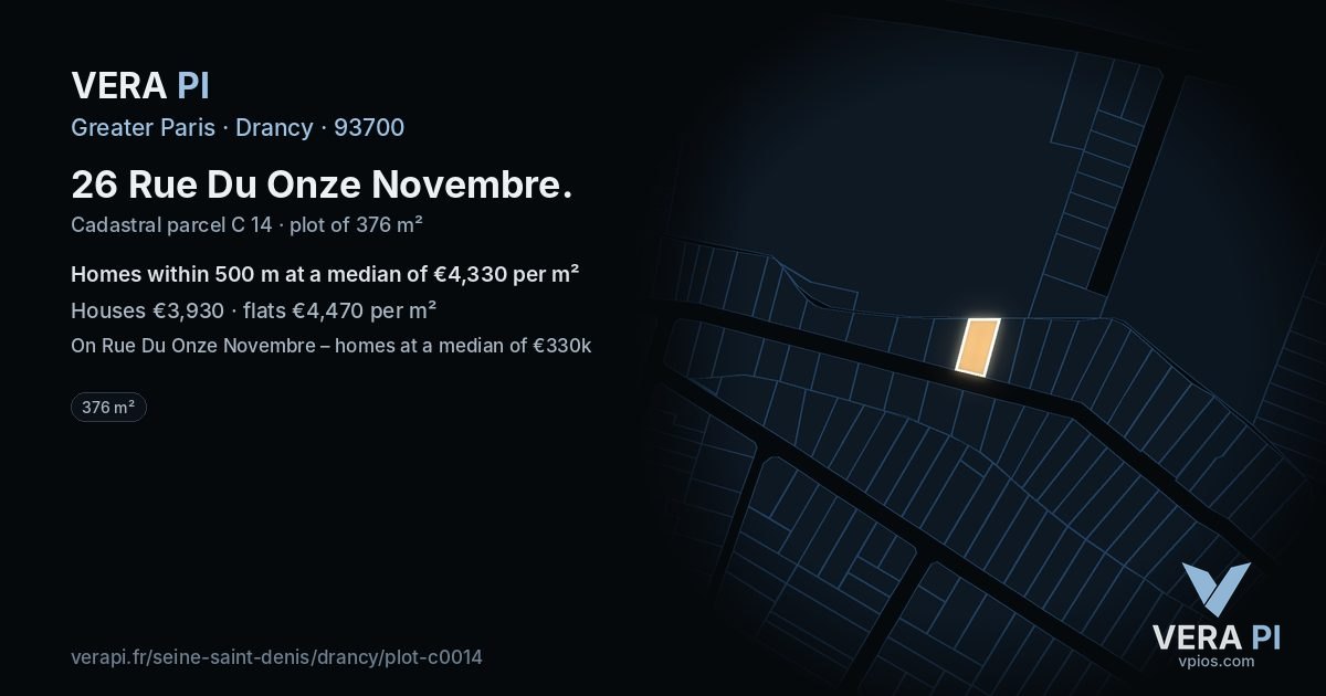 26 Rue Du Onze Novembre, Drancy at night – the plot lit, the parcels around coloured by the prices near them