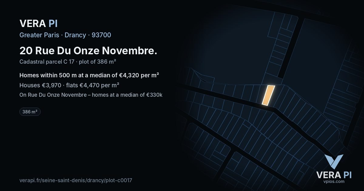 20 Rue Du Onze Novembre, Drancy at night – the plot lit, the parcels around coloured by the prices near them