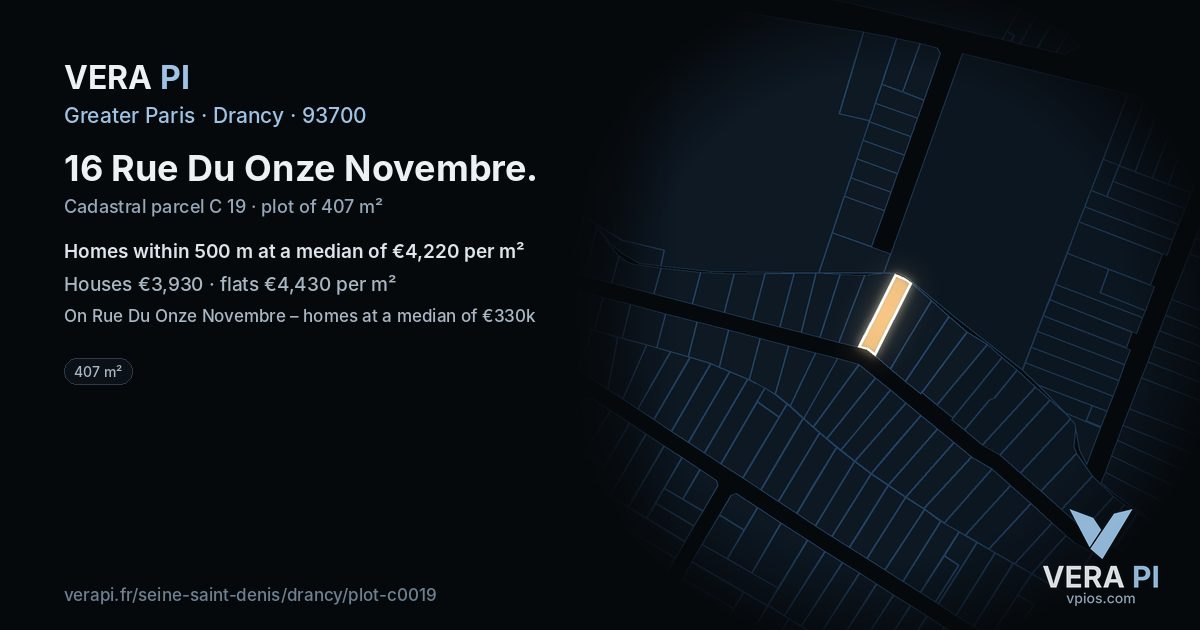 16 Rue Du Onze Novembre, Drancy at night – the plot lit, the parcels around coloured by the prices near them