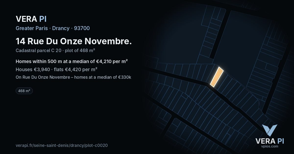14 Rue Du Onze Novembre, Drancy at night – the plot lit, the parcels around coloured by the prices near them