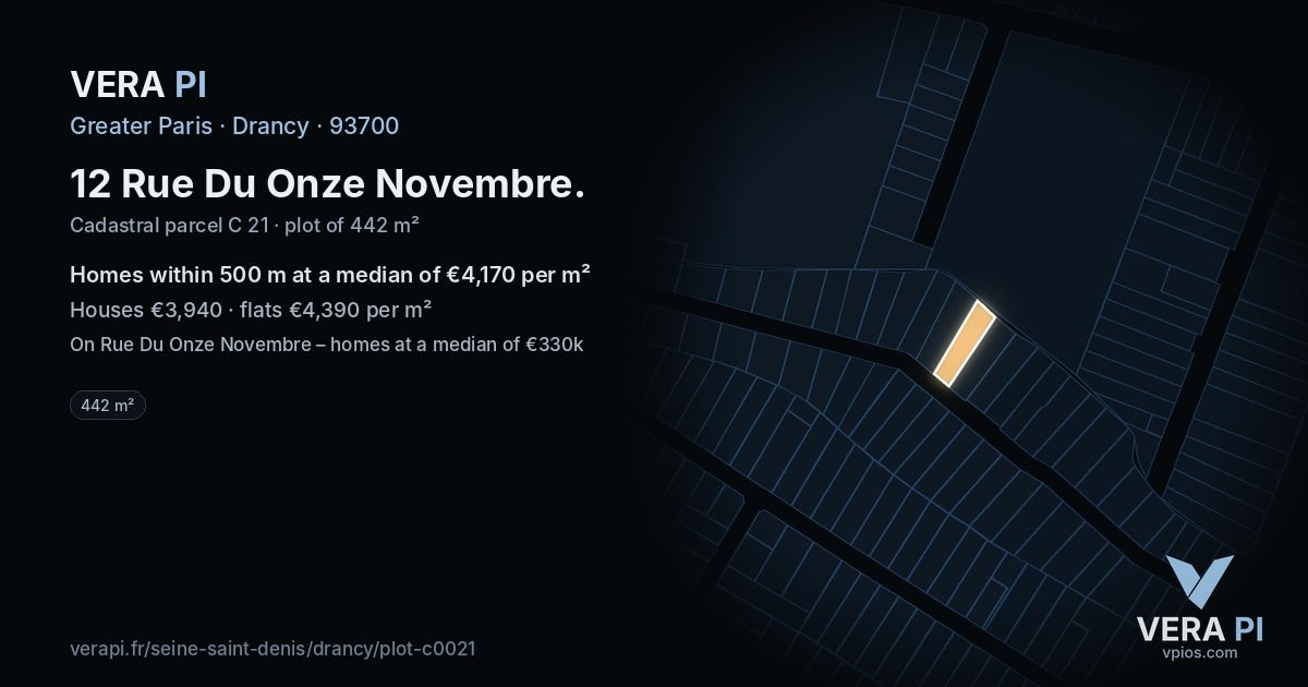 12 Rue Du Onze Novembre, Drancy at night – the plot lit, the parcels around coloured by the prices near them