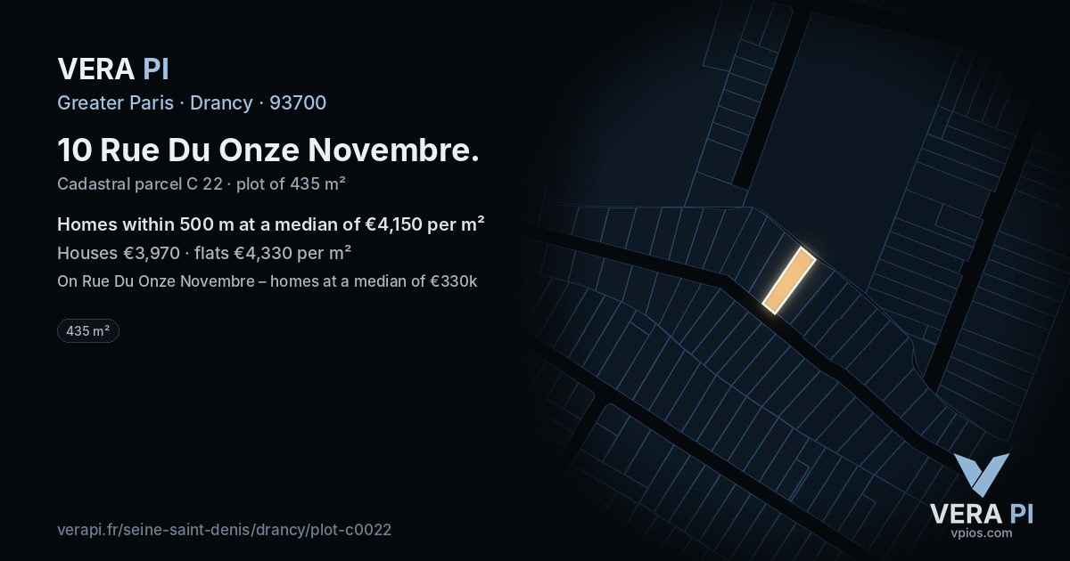 10 Rue Du Onze Novembre, Drancy at night – the plot lit, the parcels around coloured by the prices near them