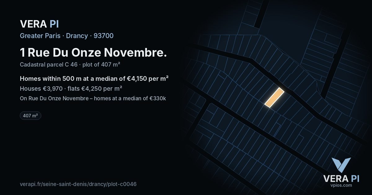 1 Rue Du Onze Novembre, Drancy at night – the plot lit, the parcels around coloured by the prices near them
