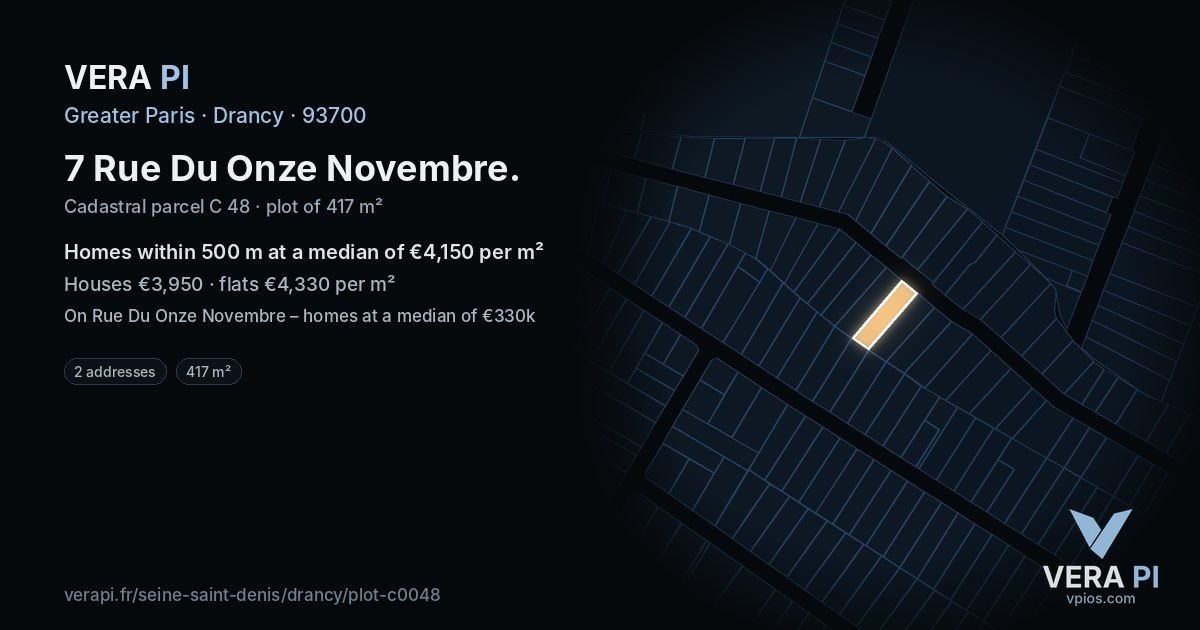 7 Rue Du Onze Novembre, Drancy at night – the plot lit, the parcels around coloured by the prices near them