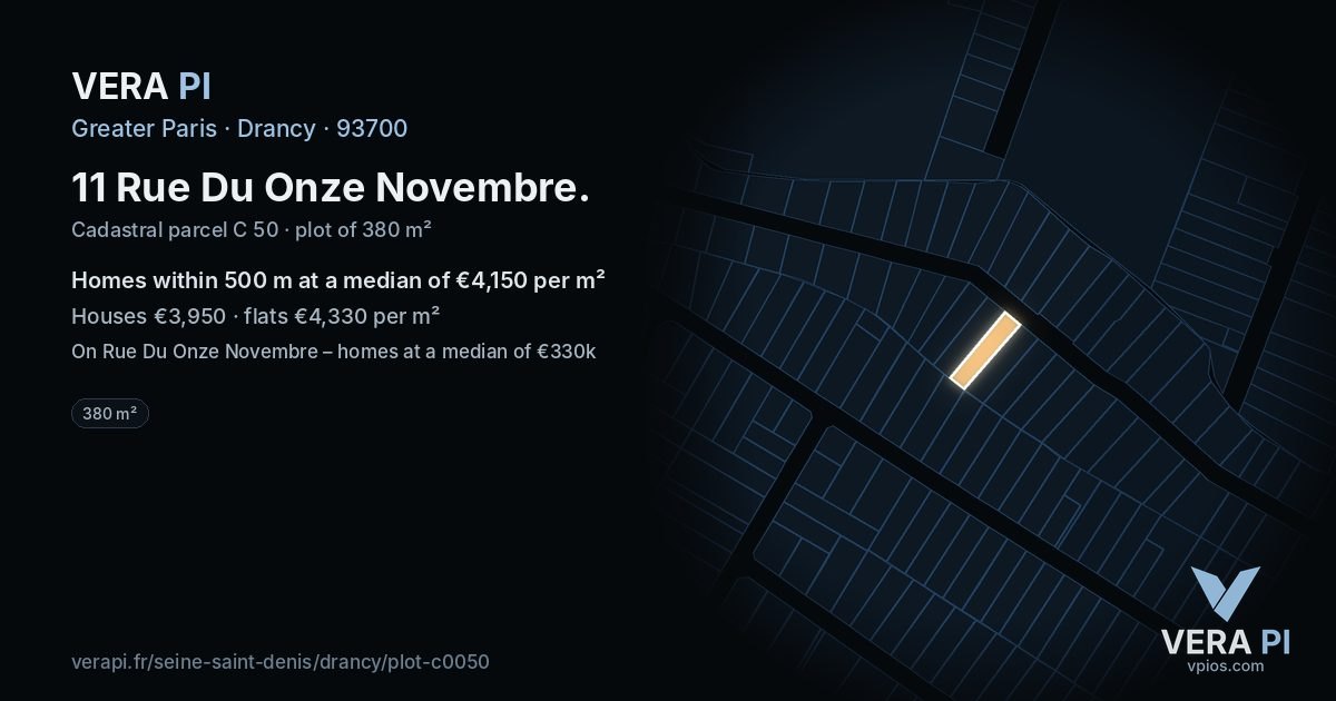 11 Rue Du Onze Novembre, Drancy at night – the plot lit, the parcels around coloured by the prices near them