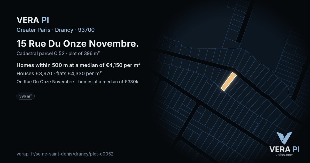 15 Rue Du Onze Novembre, Drancy at night – the plot lit, the parcels around coloured by the prices near them