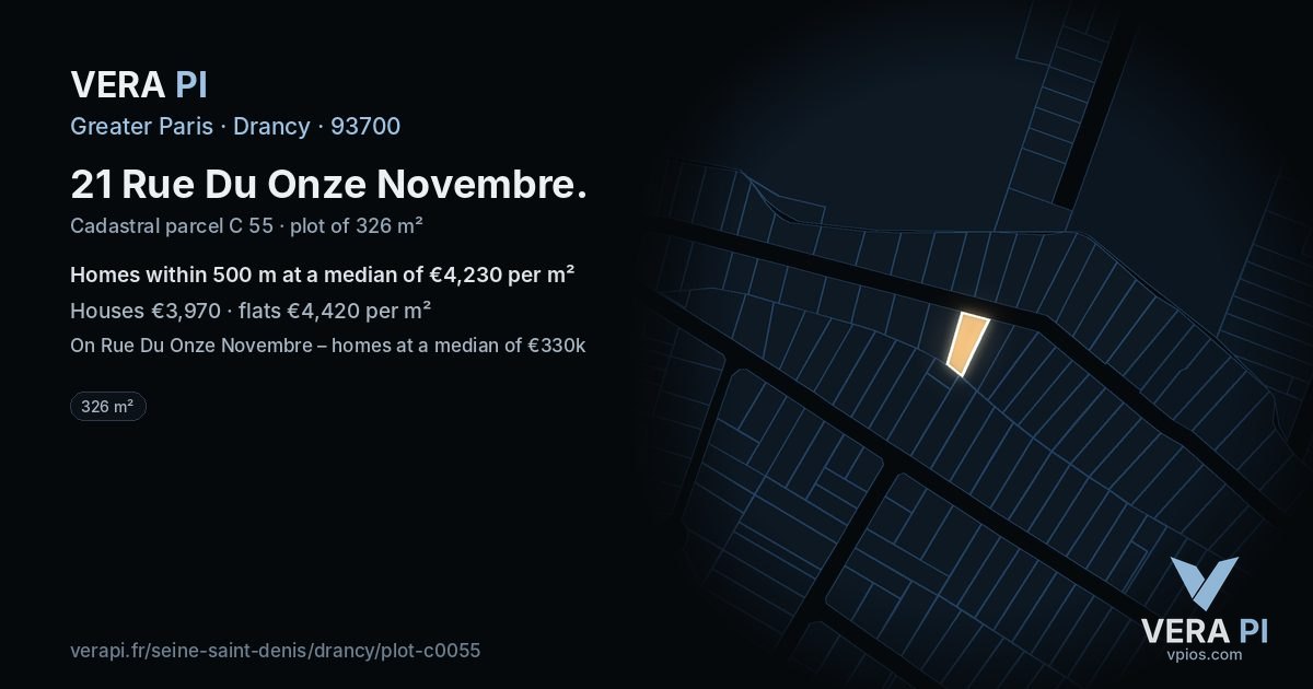 21 Rue Du Onze Novembre, Drancy at night – the plot lit, the parcels around coloured by the prices near them