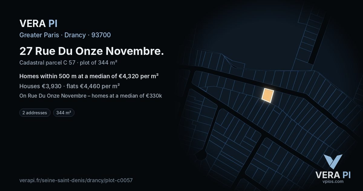 27 Rue Du Onze Novembre, Drancy at night – the plot lit, the parcels around coloured by the prices near them