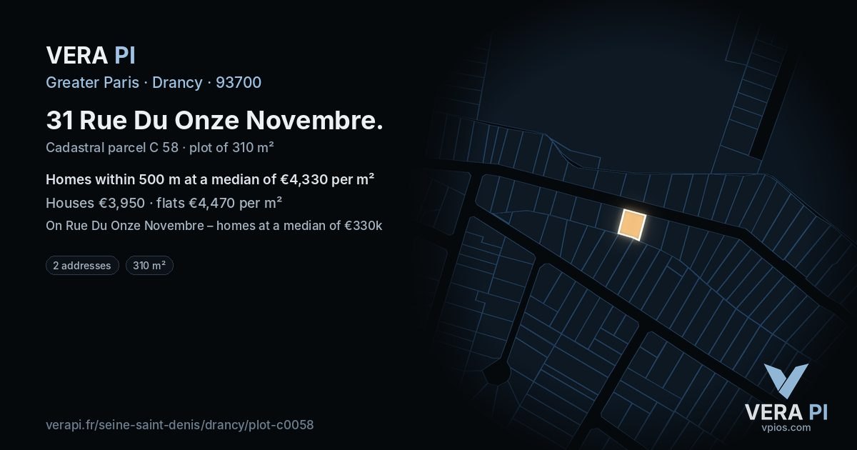 31 Rue Du Onze Novembre, Drancy at night – the plot lit, the parcels around coloured by the prices near them