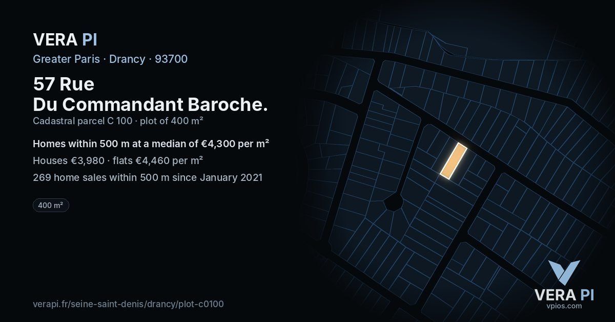 57 Rue Du Commandant Baroche, Drancy at night – the plot lit, the parcels around coloured by the prices near them