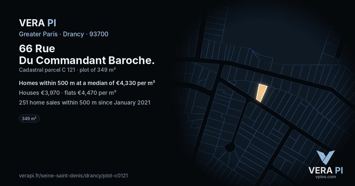 66 Rue Du Commandant Baroche, Drancy at night – the plot lit, the parcels around coloured by the prices near them