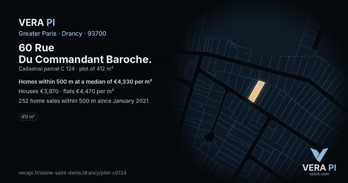 60 Rue Du Commandant Baroche, Drancy at night – the plot lit, the parcels around coloured by the prices near them