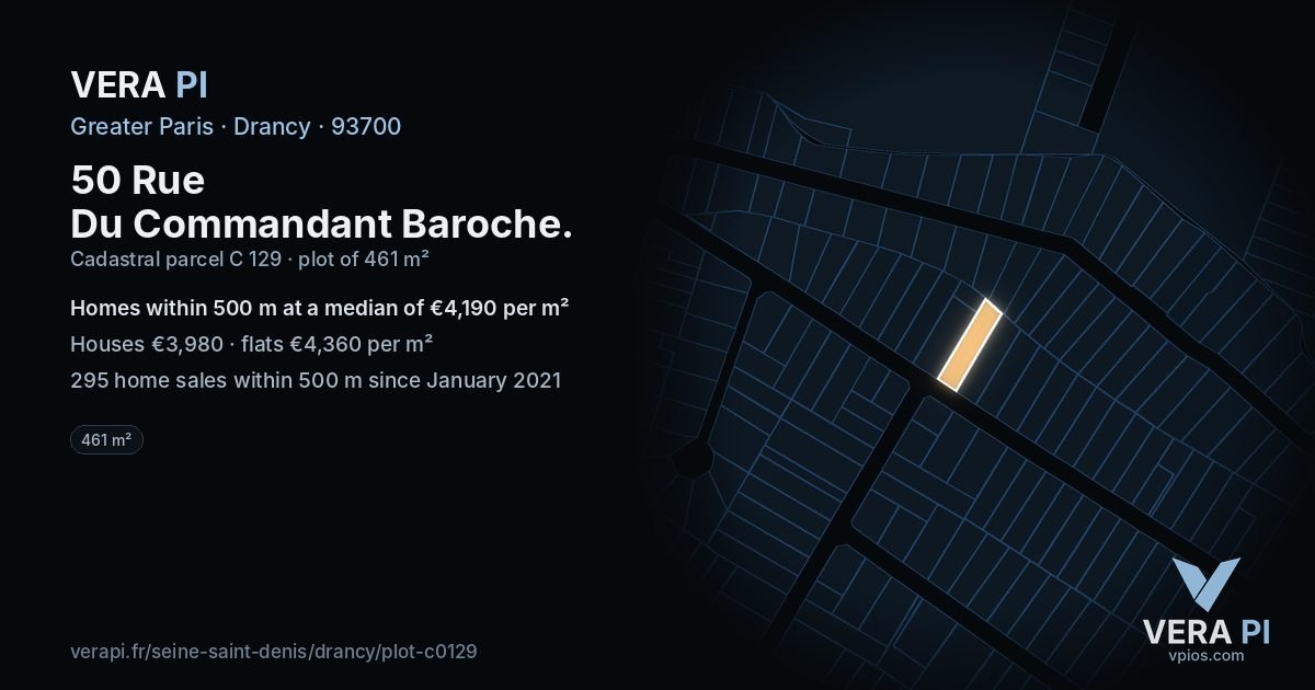 50 Rue Du Commandant Baroche, Drancy at night – the plot lit, the parcels around coloured by the prices near them