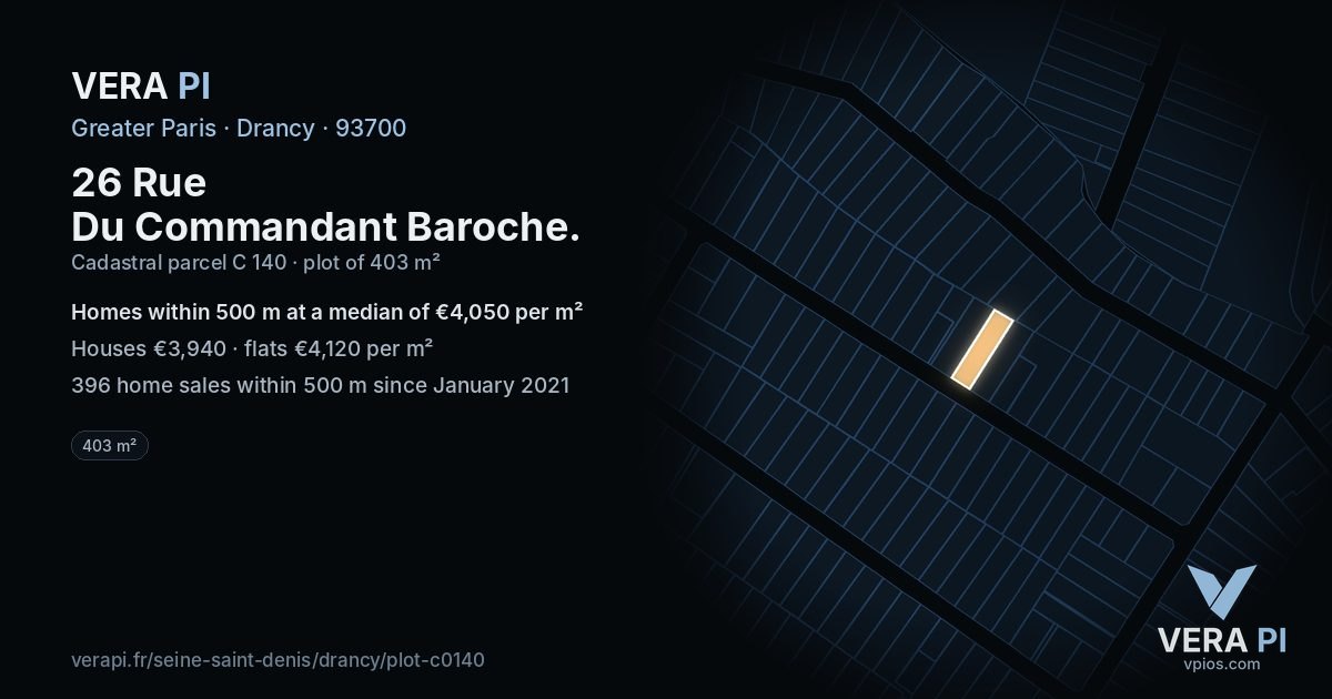 26 Rue Du Commandant Baroche, Drancy at night – the plot lit, the parcels around coloured by the prices near them