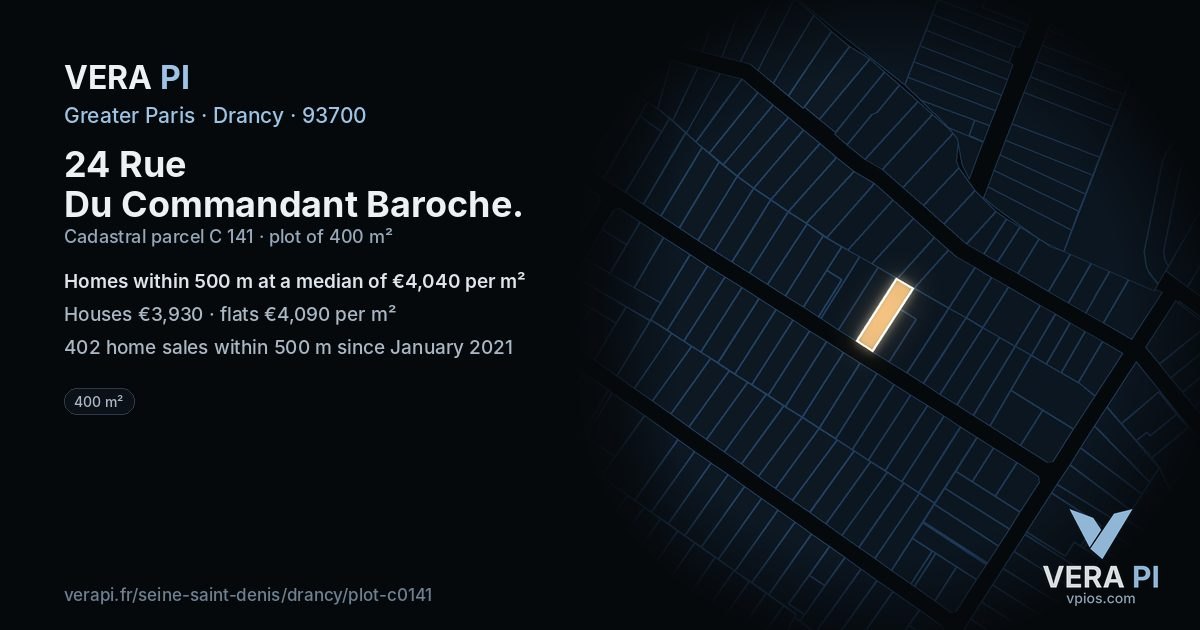 24 Rue Du Commandant Baroche, Drancy at night – the plot lit, the parcels around coloured by the prices near them