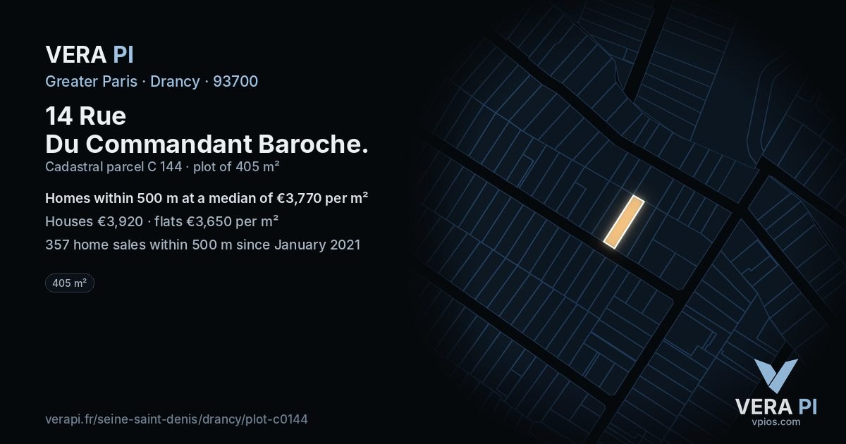 14 Rue Du Commandant Baroche, Drancy at night – the plot lit, the parcels around coloured by the prices near them