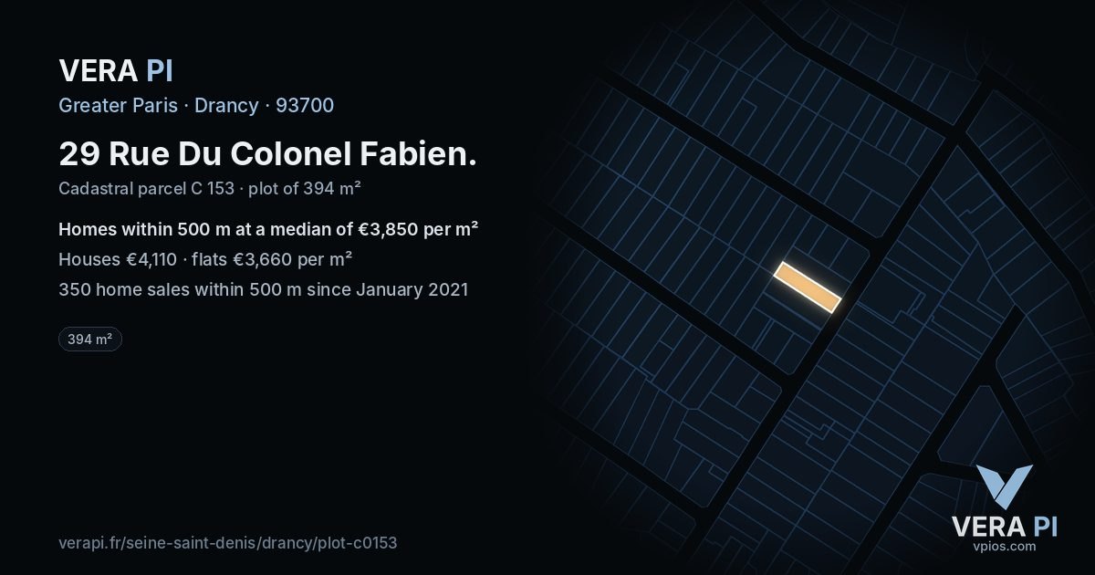29 Rue Du Colonel Fabien, Drancy at night – the plot lit, the parcels around coloured by the prices near them