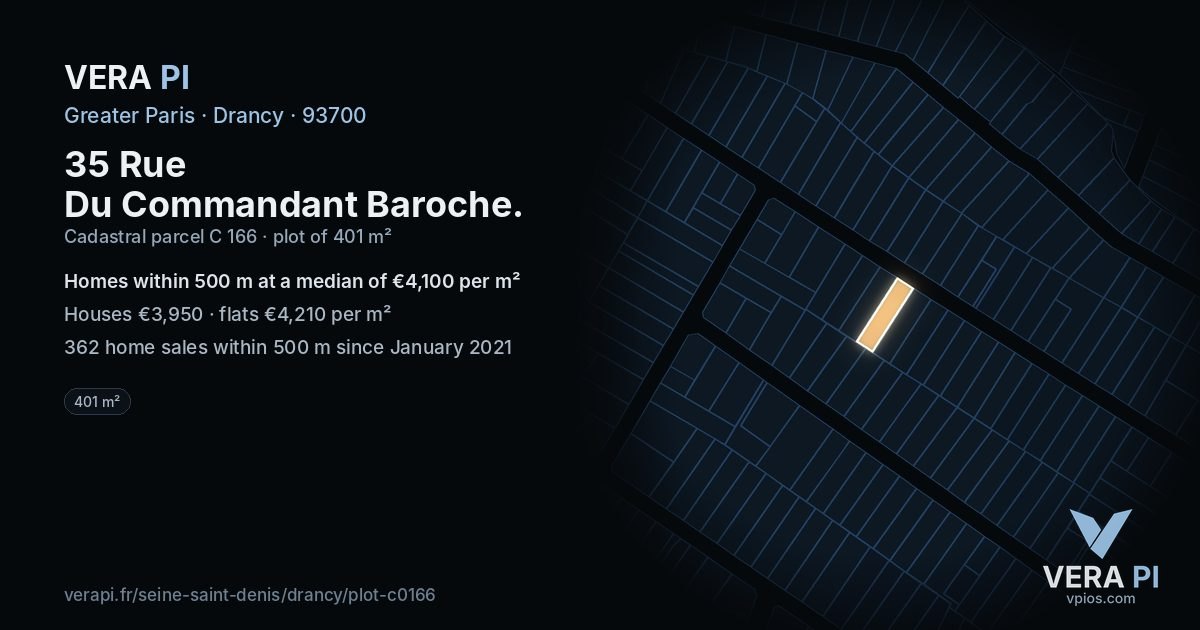 35 Rue Du Commandant Baroche, Drancy at night – the plot lit, the parcels around coloured by the prices near them