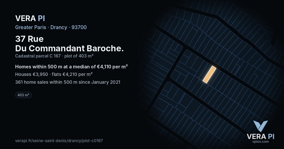 37 Rue Du Commandant Baroche, Drancy at night – the plot lit, the parcels around coloured by the prices near them