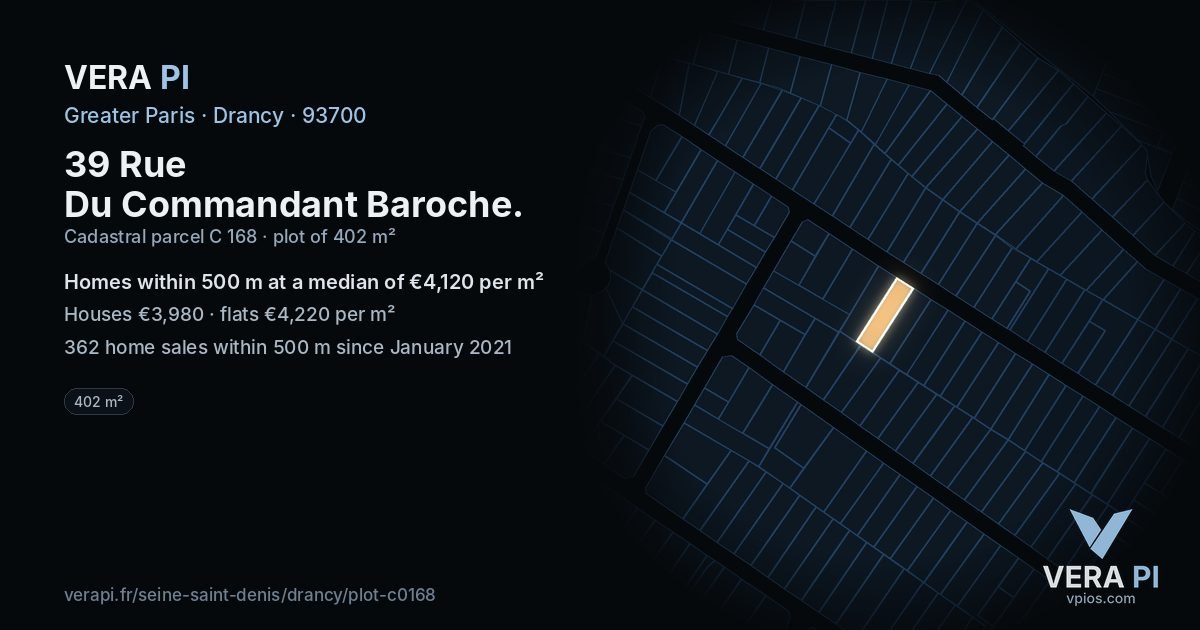 39 Rue Du Commandant Baroche, Drancy at night – the plot lit, the parcels around coloured by the prices near them
