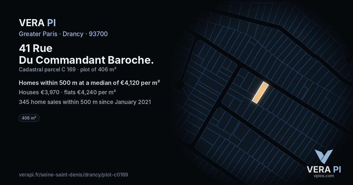 41 Rue Du Commandant Baroche, Drancy at night – the plot lit, the parcels around coloured by the prices near them