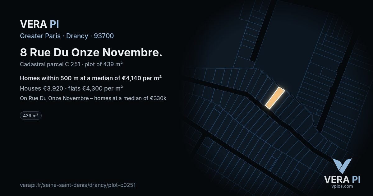 8 Rue Du Onze Novembre, Drancy at night – the plot lit, the parcels around coloured by the prices near them