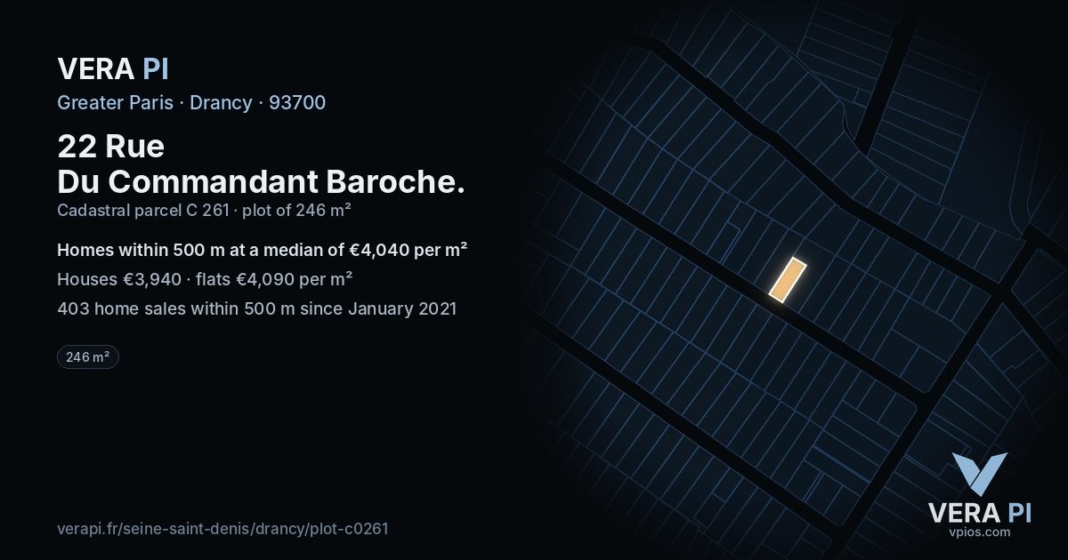 22 Rue Du Commandant Baroche, Drancy at night – the plot lit, the parcels around coloured by the prices near them