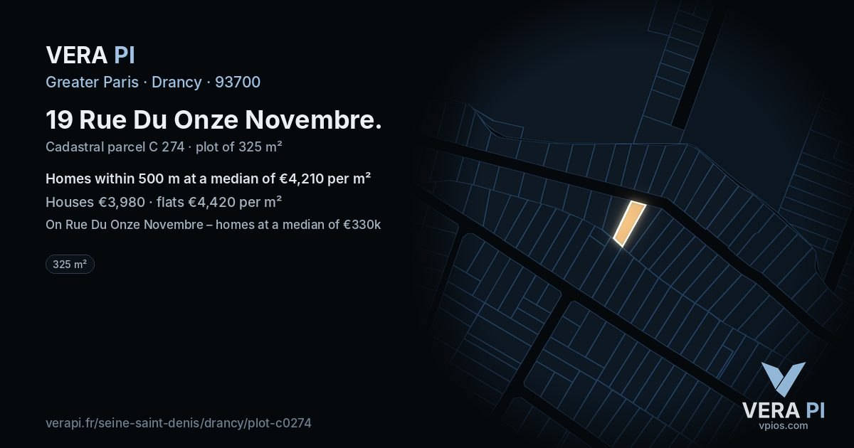 19 Rue Du Onze Novembre, Drancy at night – the plot lit, the parcels around coloured by the prices near them