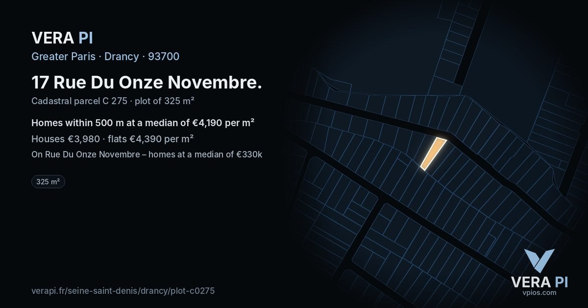17 Rue Du Onze Novembre, Drancy at night – the plot lit, the parcels around coloured by the prices near them