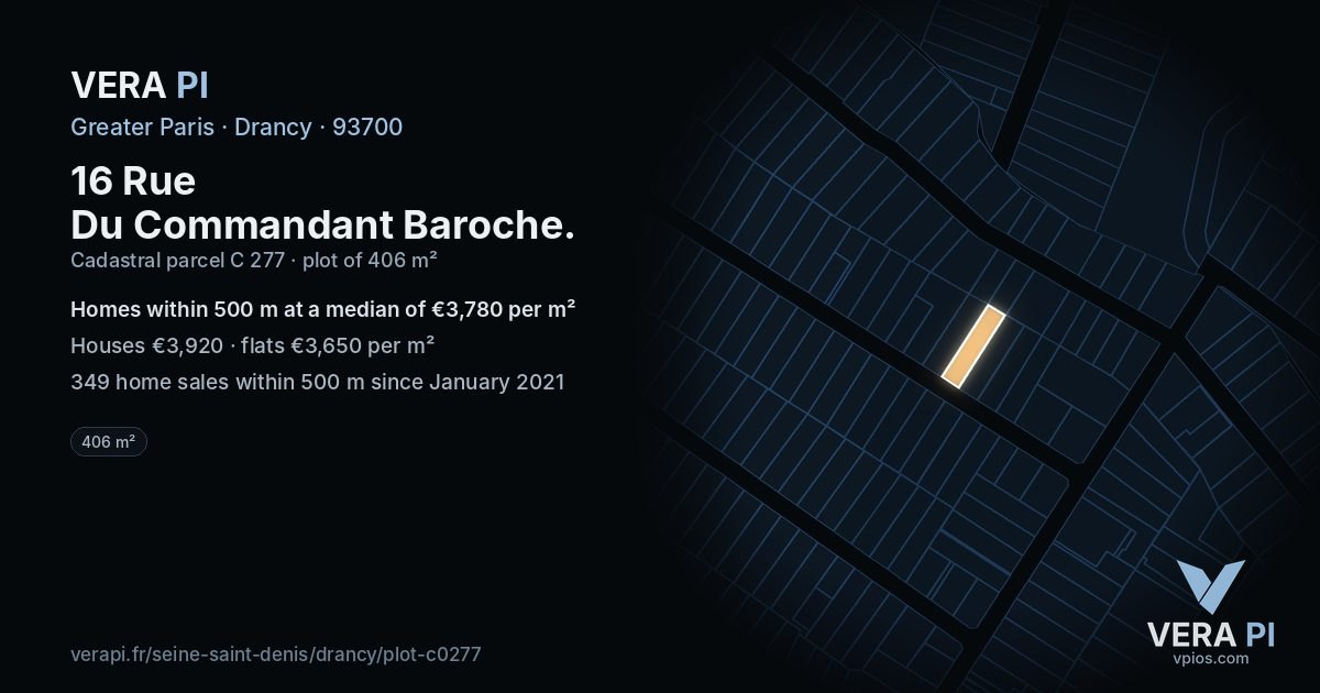 16 Rue Du Commandant Baroche, Drancy at night – the plot lit, the parcels around coloured by the prices near them
