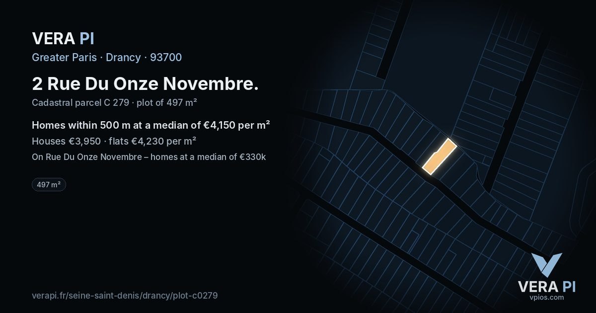 2 Rue Du Onze Novembre, Drancy at night – the plot lit, the parcels around coloured by the prices near them