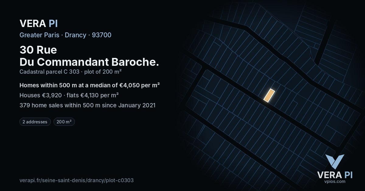30 Rue Du Commandant Baroche, Drancy at night – the plot lit, the parcels around coloured by the prices near them