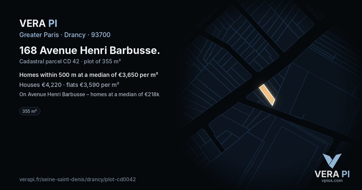 168 Avenue Henri Barbusse, Drancy at night – the plot lit, the parcels around coloured by the prices near them