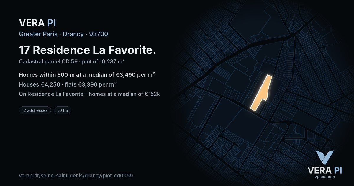 17 Residence La Favorite, Drancy at night – the plot lit, the parcels around coloured by the prices near them