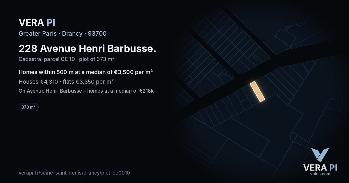 228 Avenue Henri Barbusse, Drancy at night – the plot lit, the parcels around coloured by the prices near them