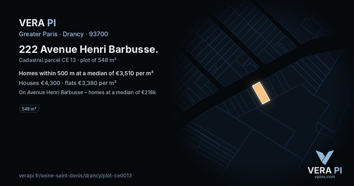 222 Avenue Henri Barbusse, Drancy at night – the plot lit, the parcels around coloured by the prices near them