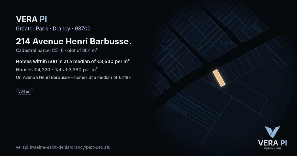 214 Avenue Henri Barbusse, Drancy at night – the plot lit, the parcels around coloured by the prices near them