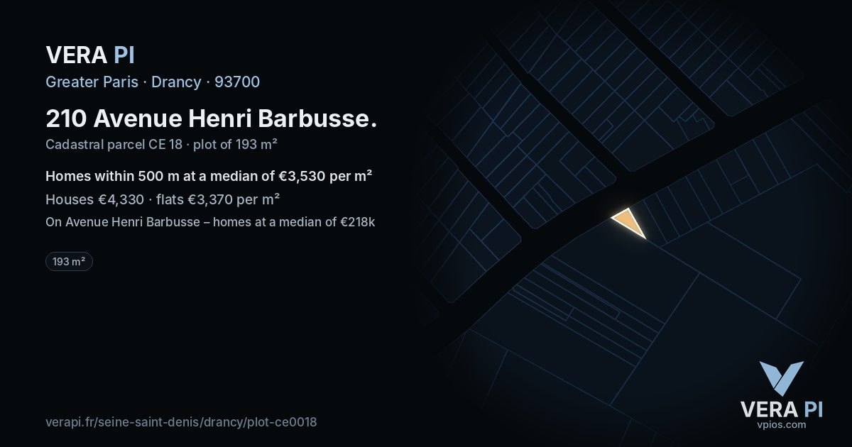 210 Avenue Henri Barbusse, Drancy at night – the plot lit, the parcels around coloured by the prices near them