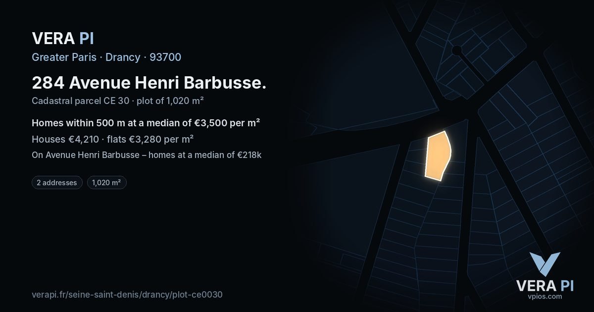 284 Avenue Henri Barbusse, Drancy at night – the plot lit, the parcels around coloured by the prices near them