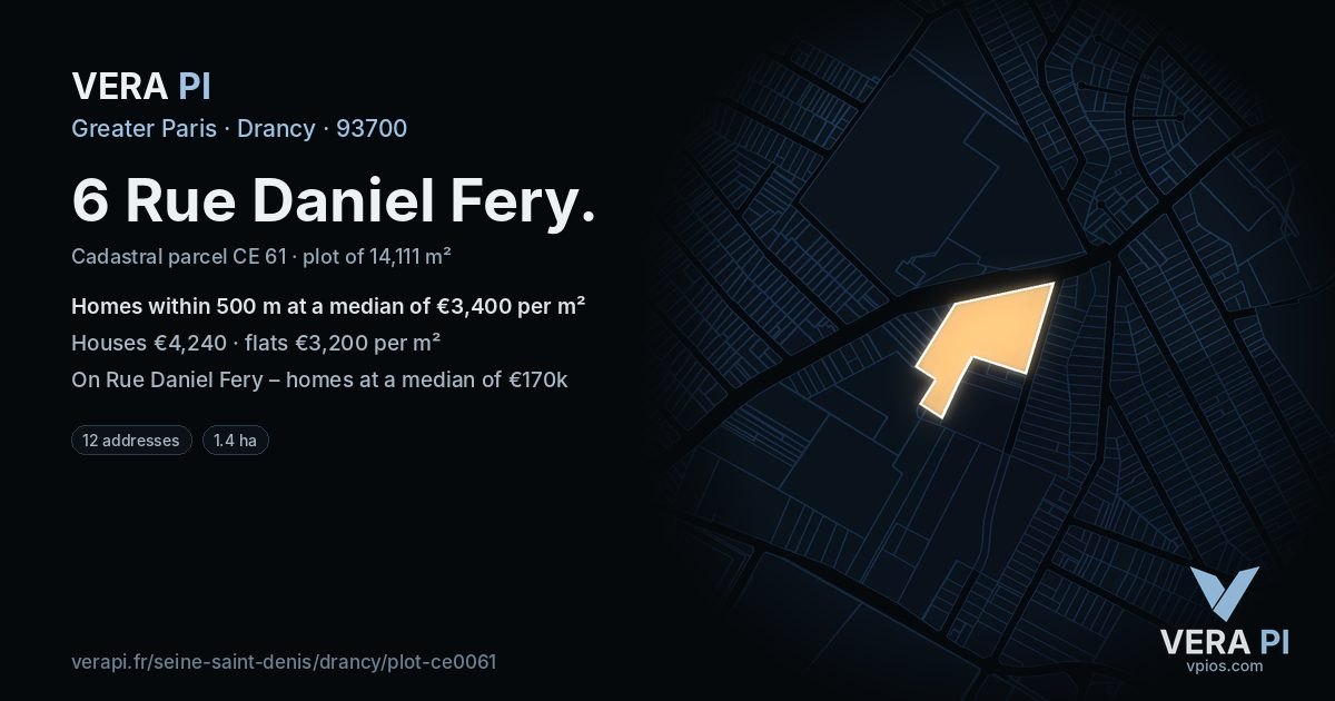 6 Rue Daniel Fery, Drancy at night – the plot lit, the parcels around coloured by the prices near them