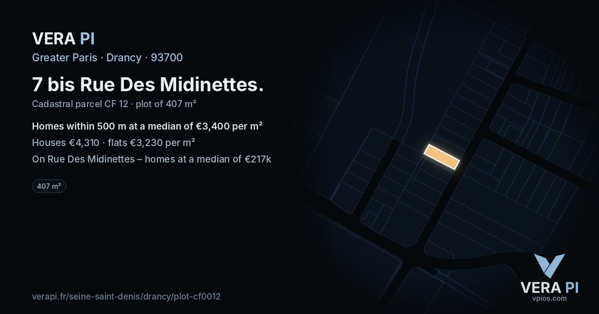 7 bis Rue Des Midinettes, Drancy at night – the plot lit, the parcels around coloured by the prices near them