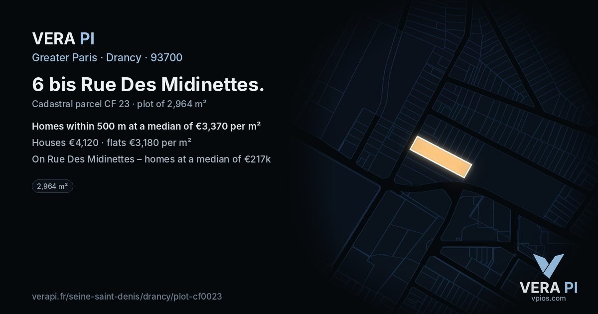 6 bis Rue Des Midinettes, Drancy at night – the plot lit, the parcels around coloured by the prices near them